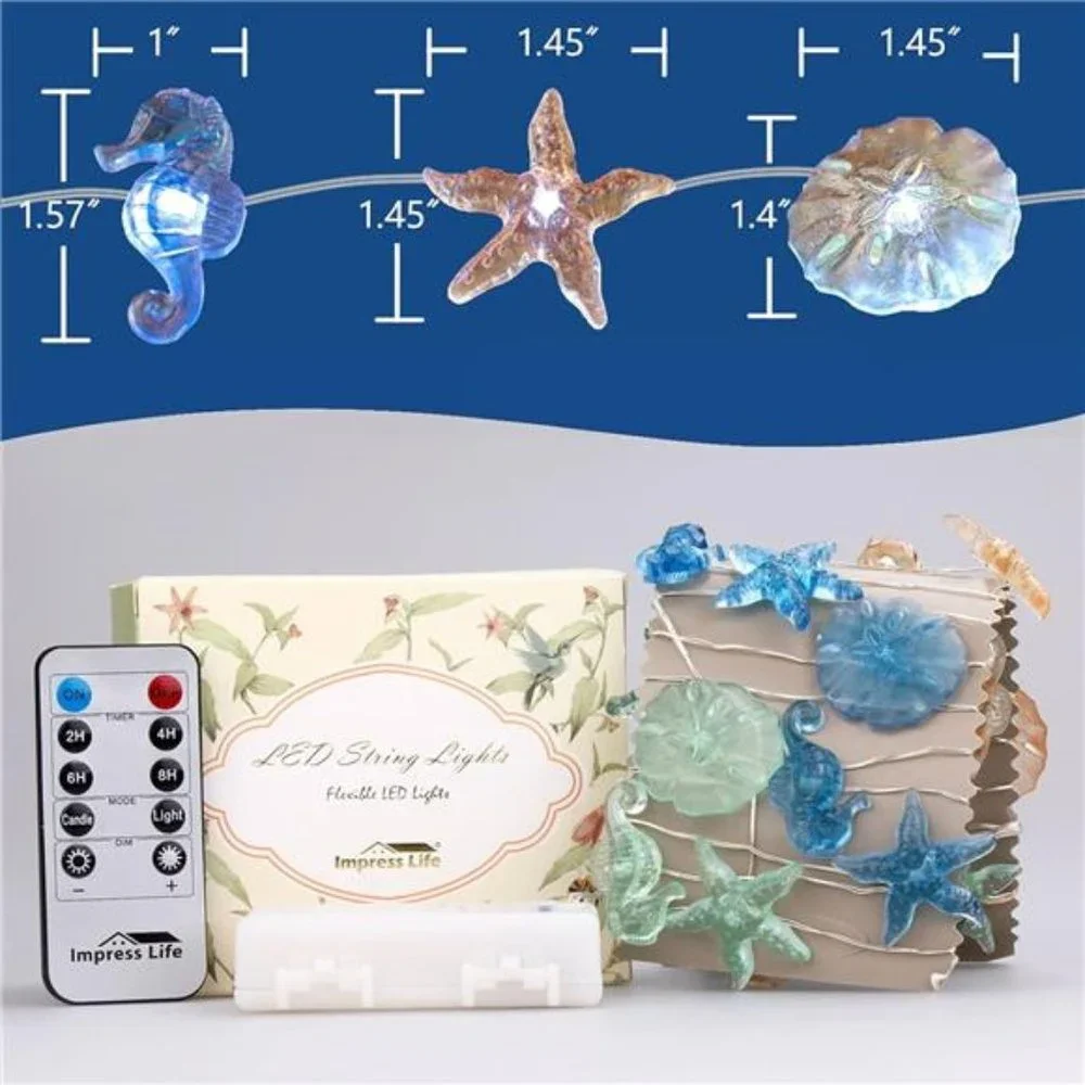 Under The Sea Sand Dollars Seahorse Beach Lights Battery 10 ft 30 LEDs